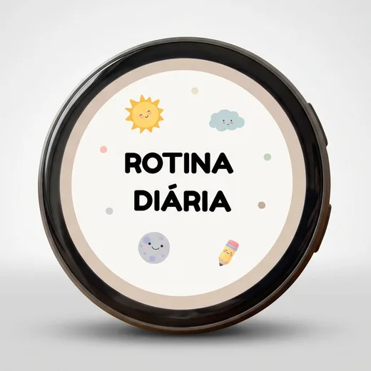 E-Badge redondo com o ecrã Rotina Diária